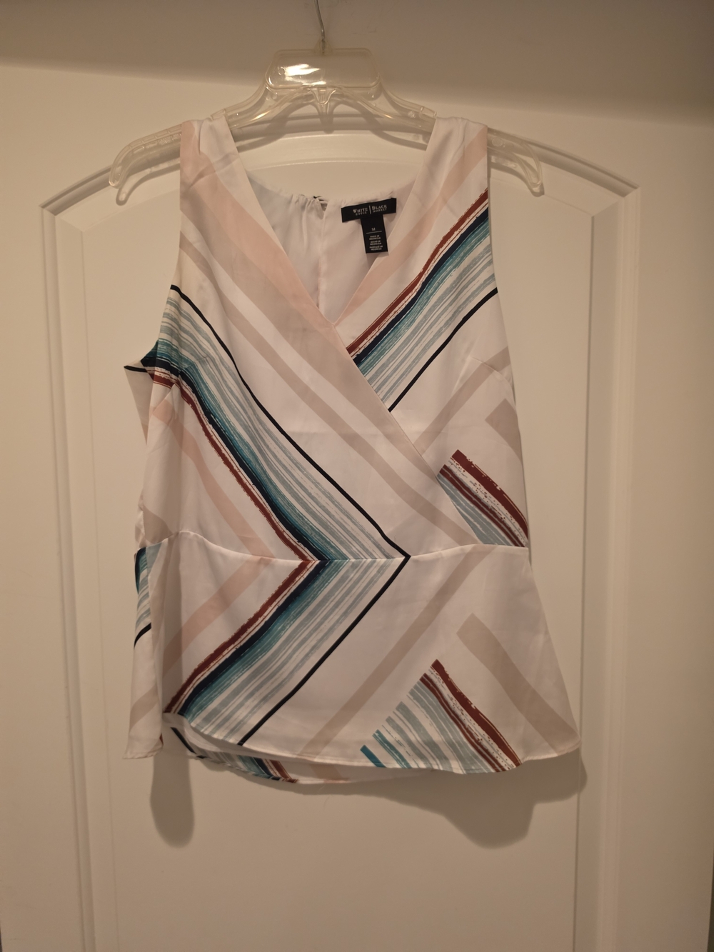 White Multicolor Striped Sleeveless V-Neck Top by White House Blavk Market